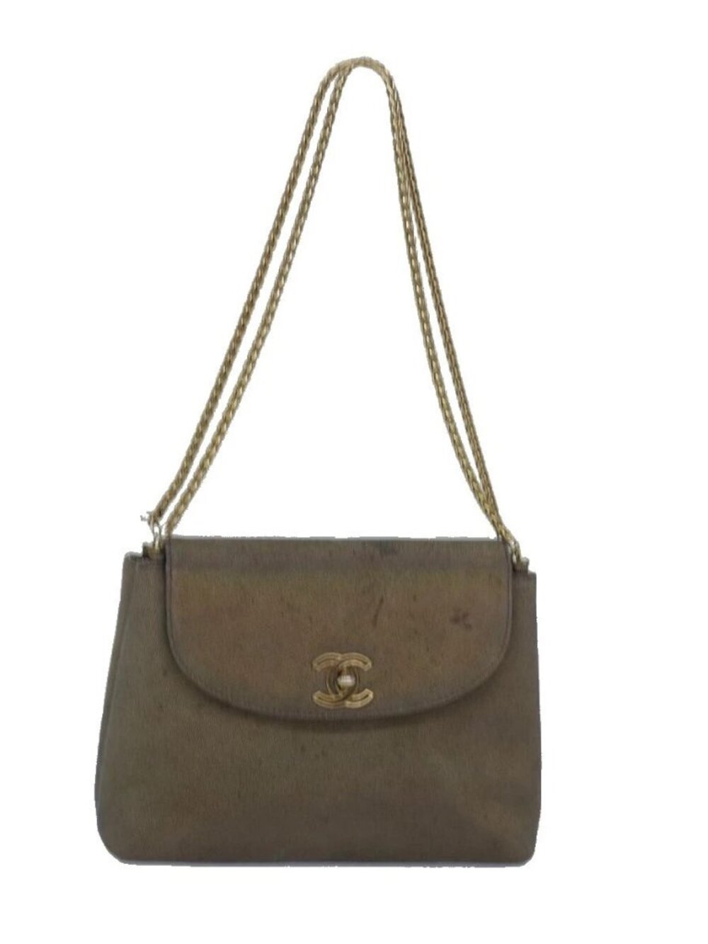 CHANEL Turn Lock Chain Hand Bag Suede Gold Tone CC Auth yk13693